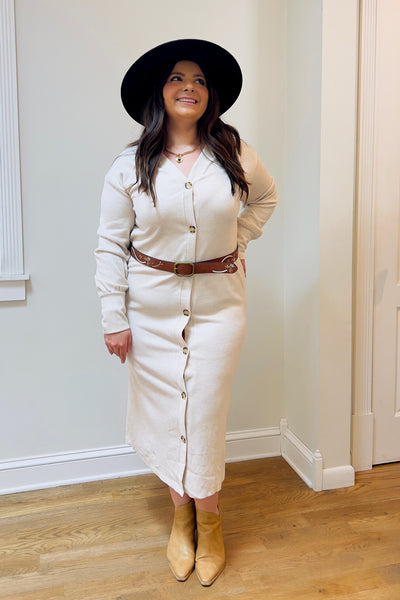 Puff Sleeve Ribbed Button Down Cardigan Dress