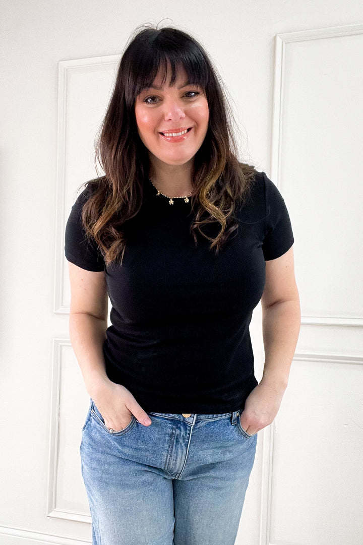 Soft Touch Rib Knit Short Sleeve Top