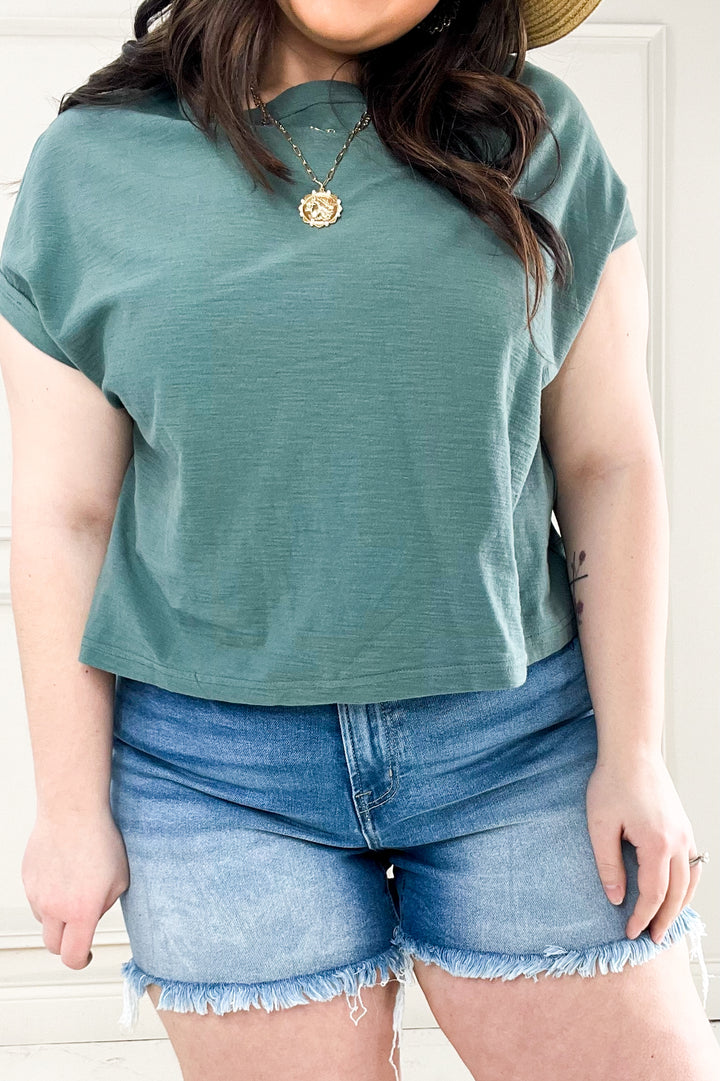 Cotton Slub Short Cuffed Sleeve Tee