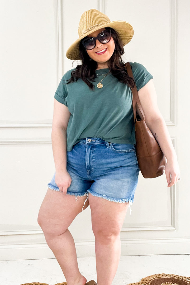 Cotton Slub Short Cuffed Sleeve Tee