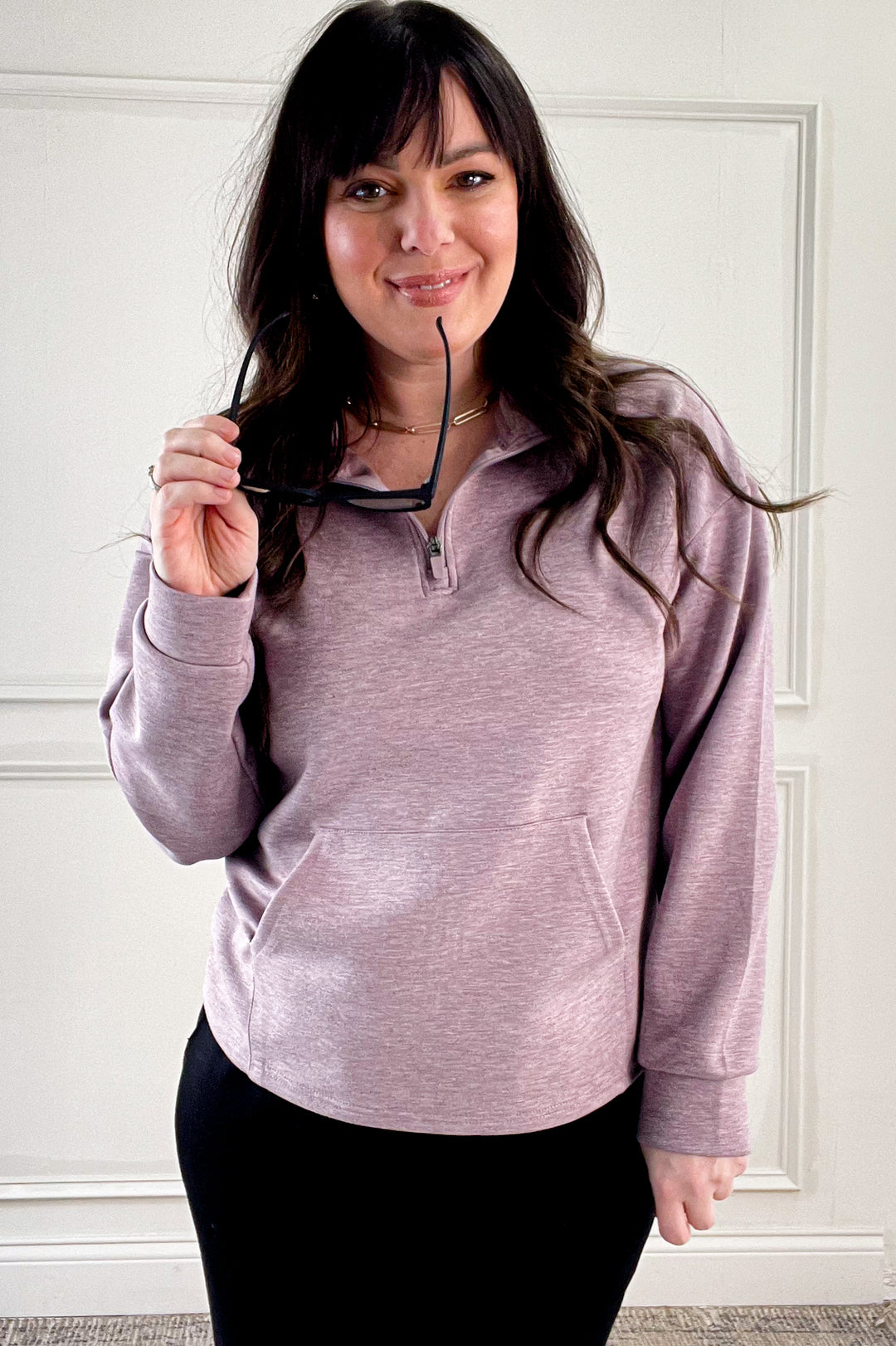 Keely Half Zip Long Sleeve Top in Purple Dove