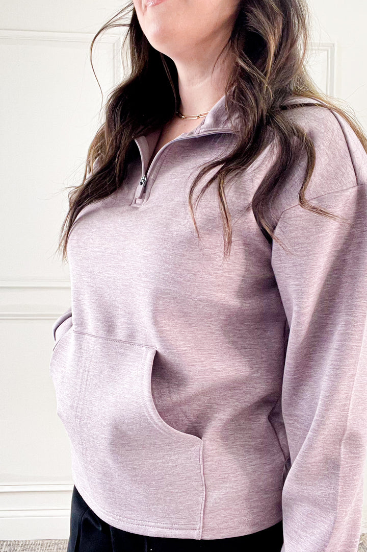 Keely Half Zip Long Sleeve Top in Purple Dove
