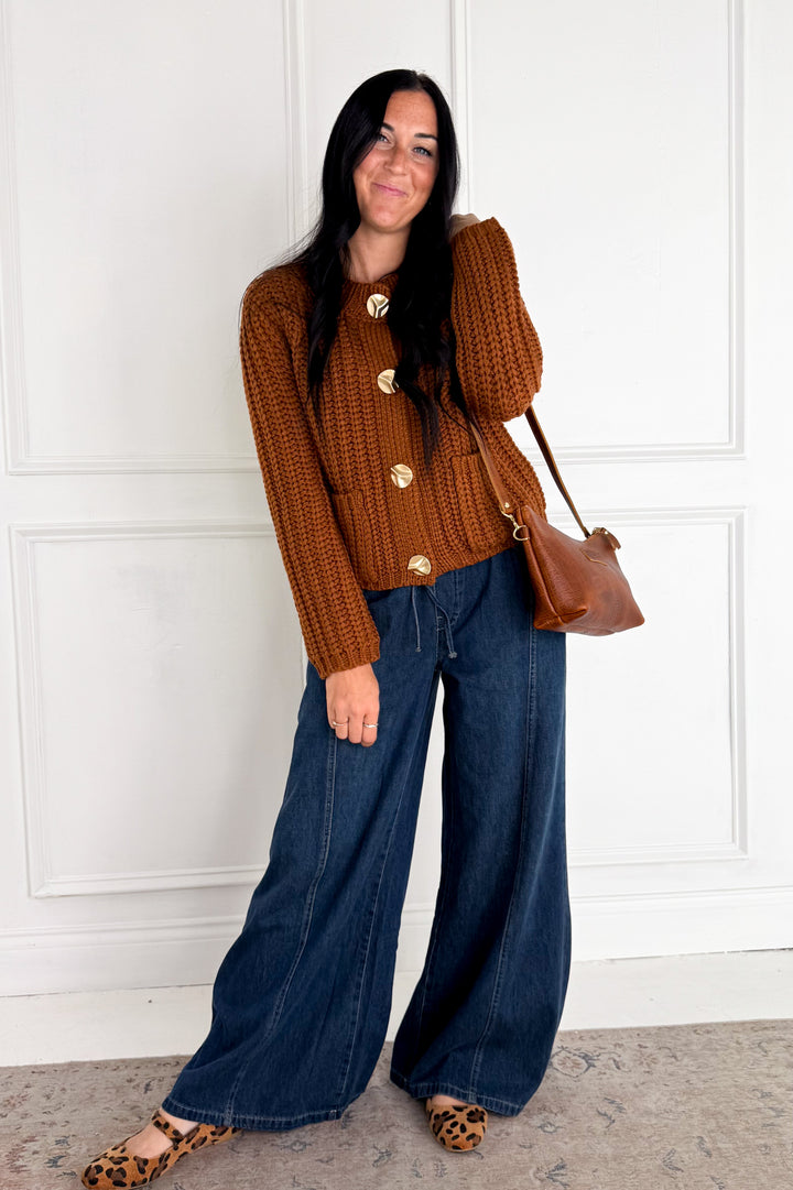Relaxed Wide Leg Drawstring Denim Pants