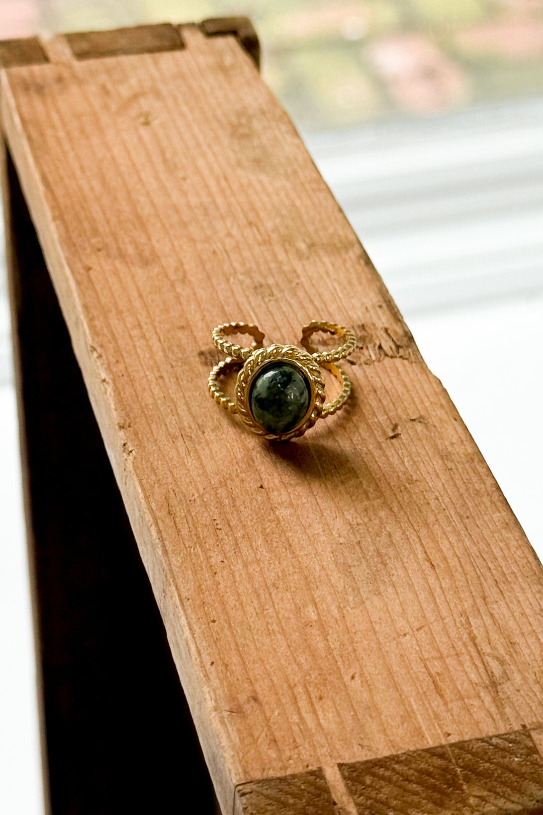 Peacock Stone Adjustable 18K Gold Ring