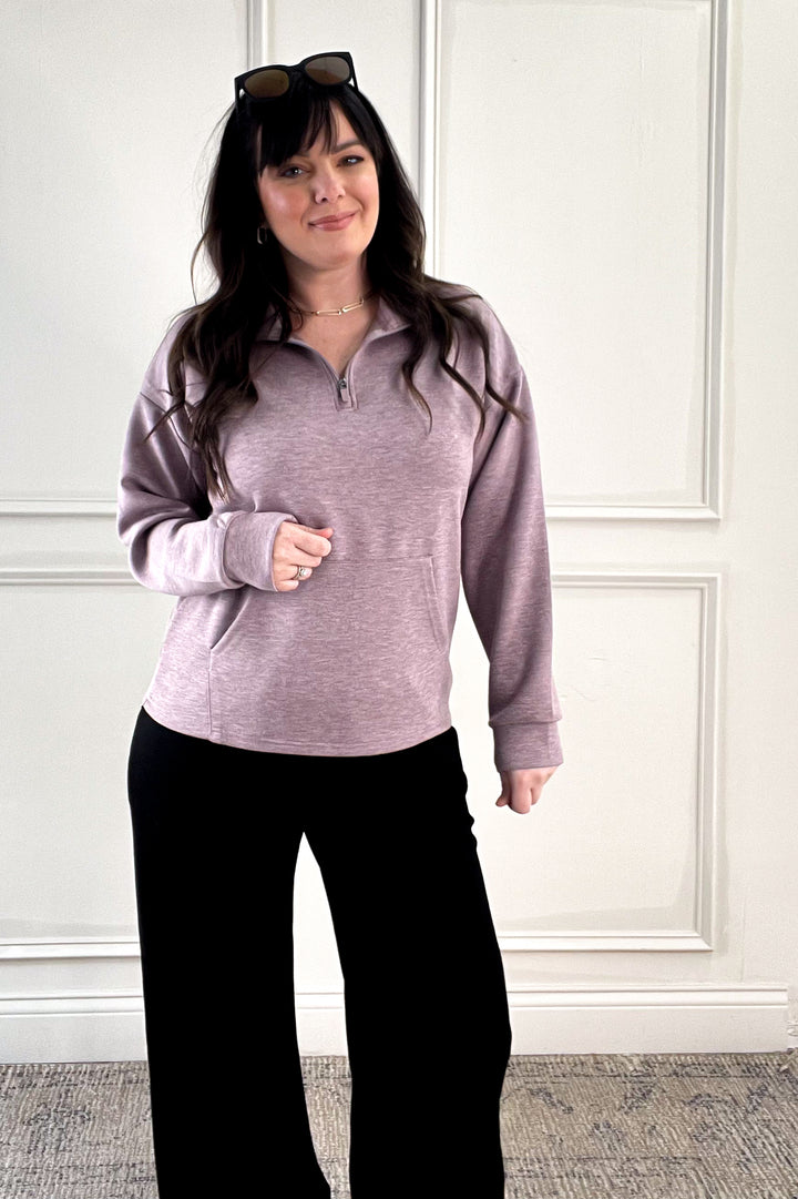 Keely Half Zip Long Sleeve Top in Purple Dove