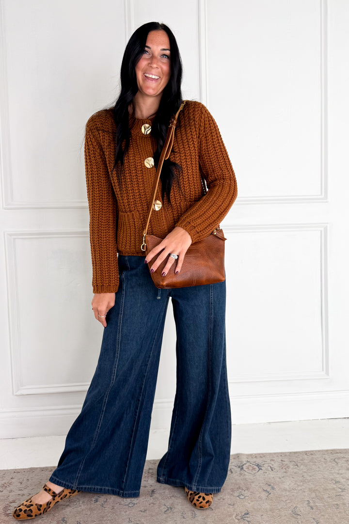 Relaxed Wide Leg Drawstring Denim Pants