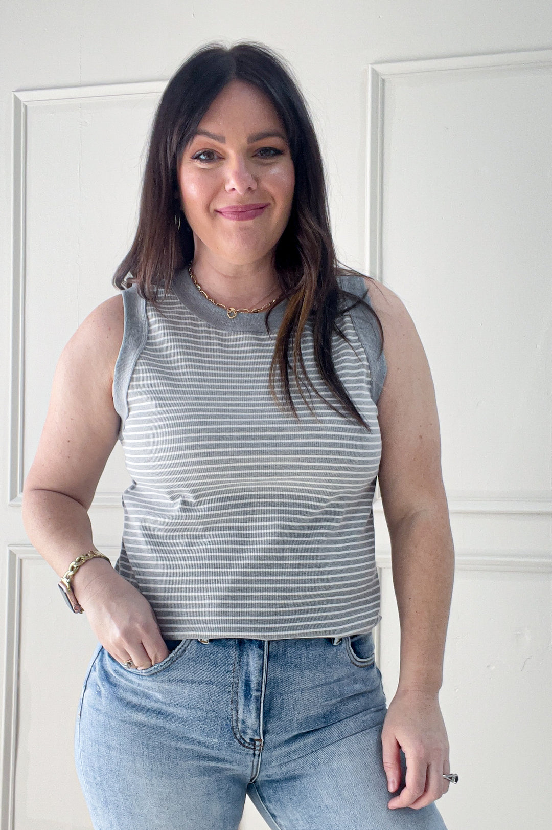 Color Contrast Ribbed Sleeveless Tank