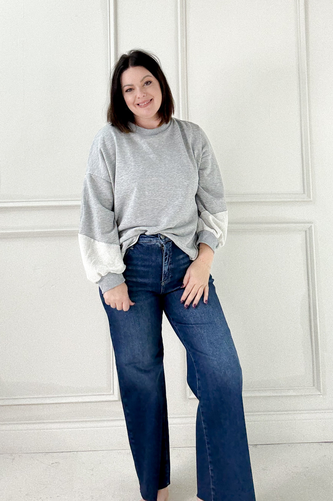 Long Sleeve Raw Edge Detail Sweatshirt