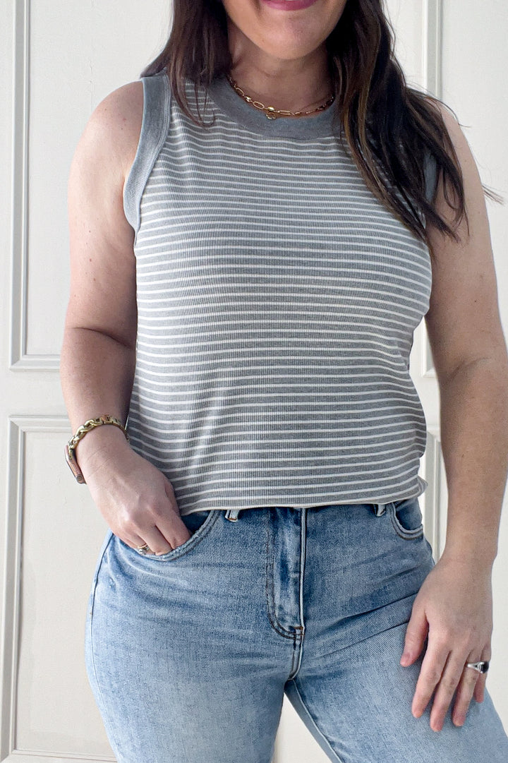 Color Contrast Ribbed Sleeveless Tank