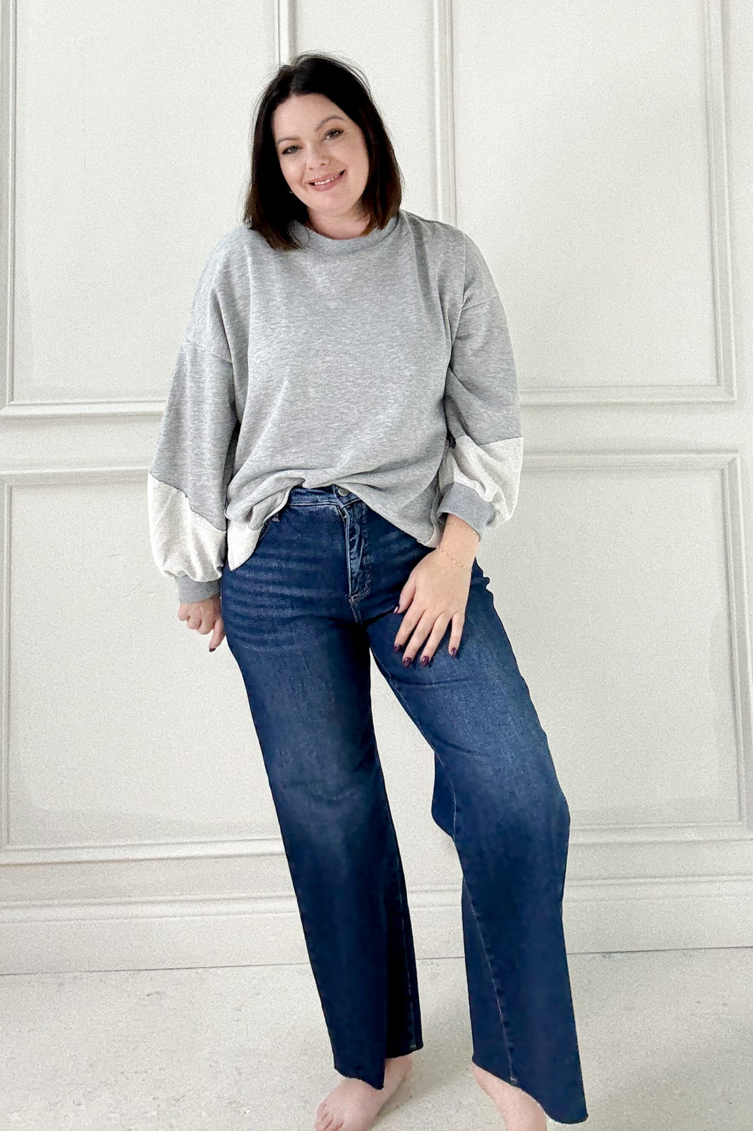 Long Sleeve Raw Edge Detail Sweatshirt