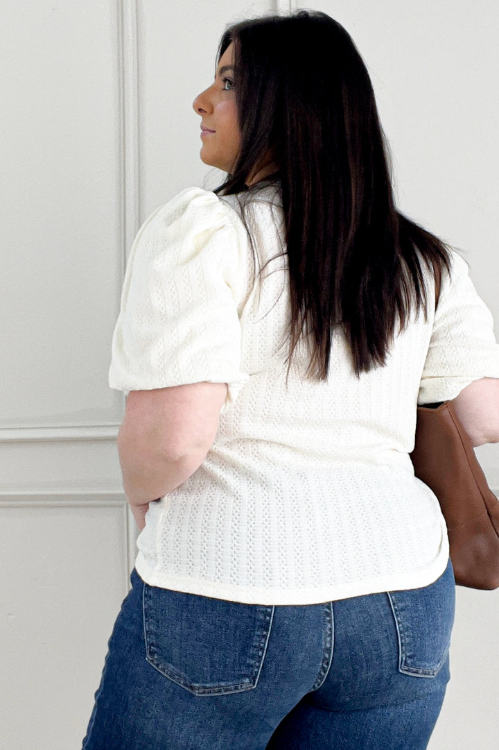 Puff Sleeve Textured Knit Top