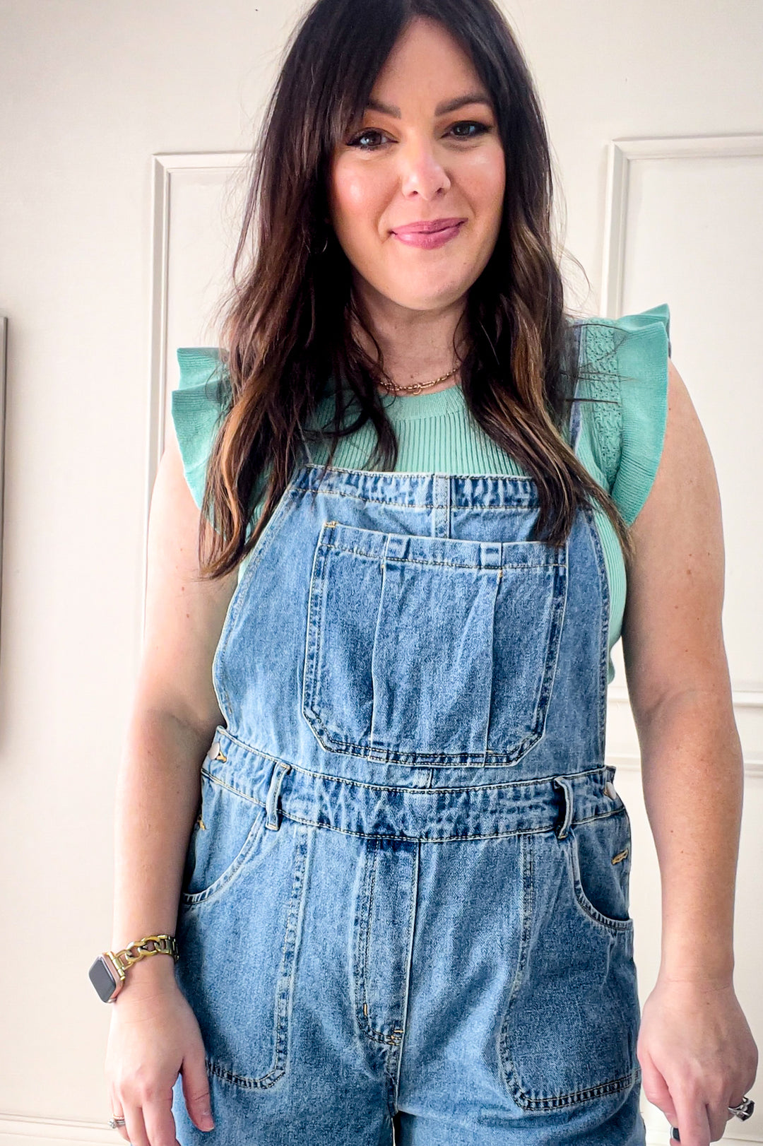 Strap Detail Denim Overall Pants