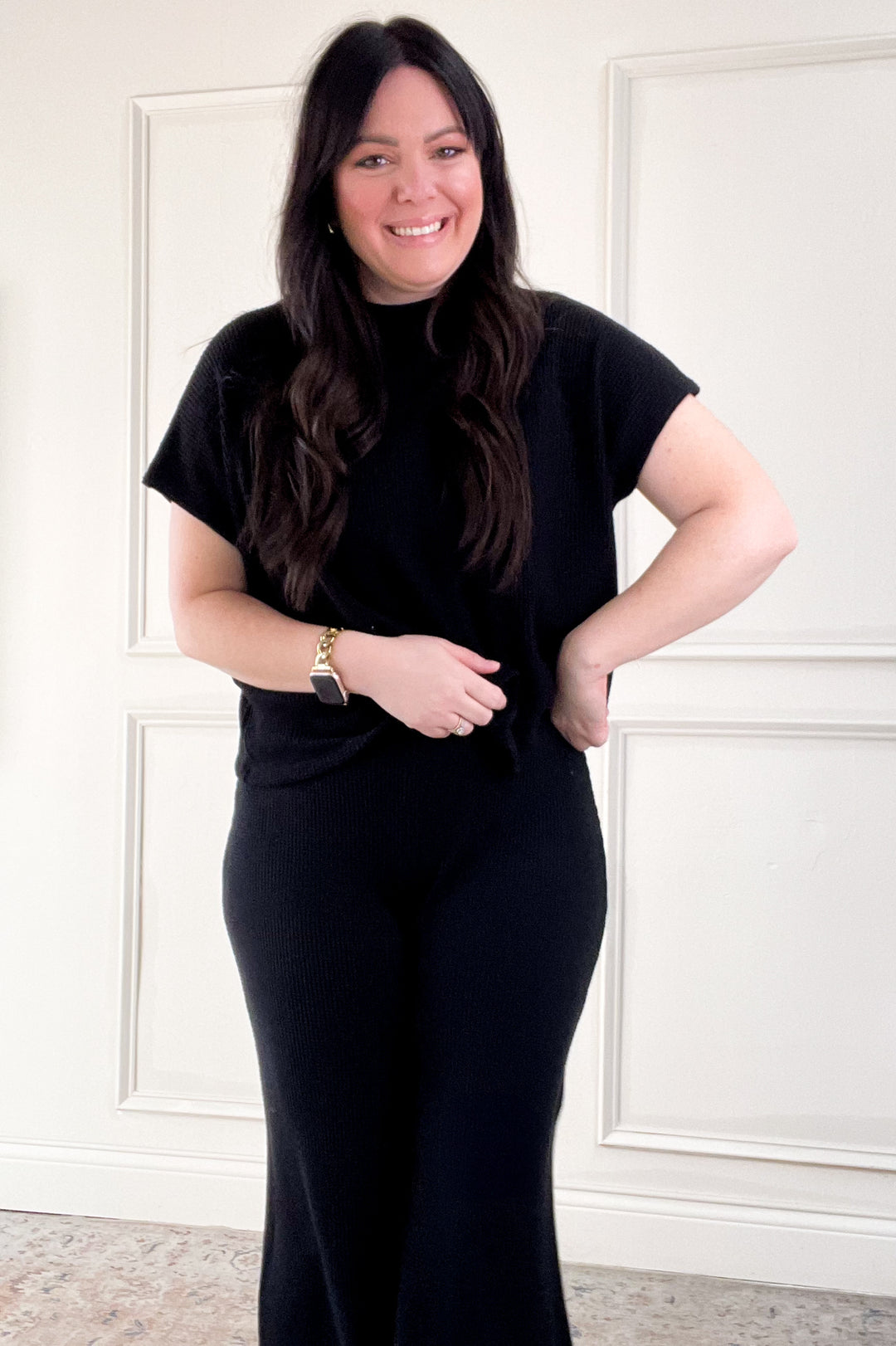 Boxy Short Sleeve Sweater & Flowy Pants Set