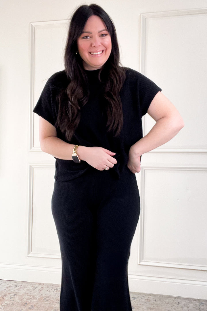 Boxy Short Sleeve Sweater & Flowy Pants Set