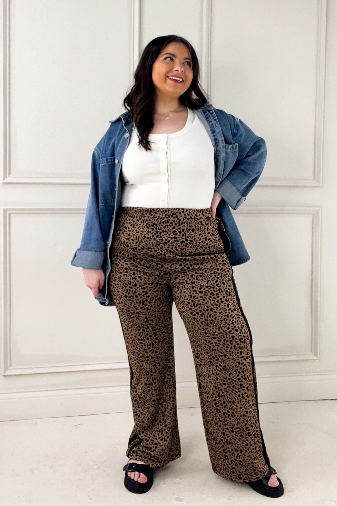 Animal Print Contrast Side Stripe Track Pants