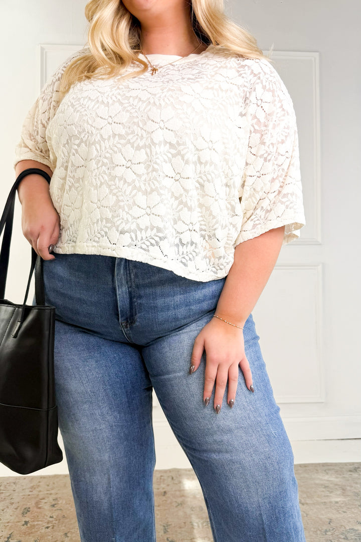 Boxy Floral Lace Curvy Knit Top
