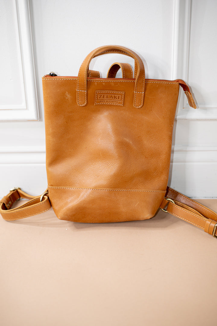 Dessie Leather Backpack- Mustard  - Zelaki Leather Co.