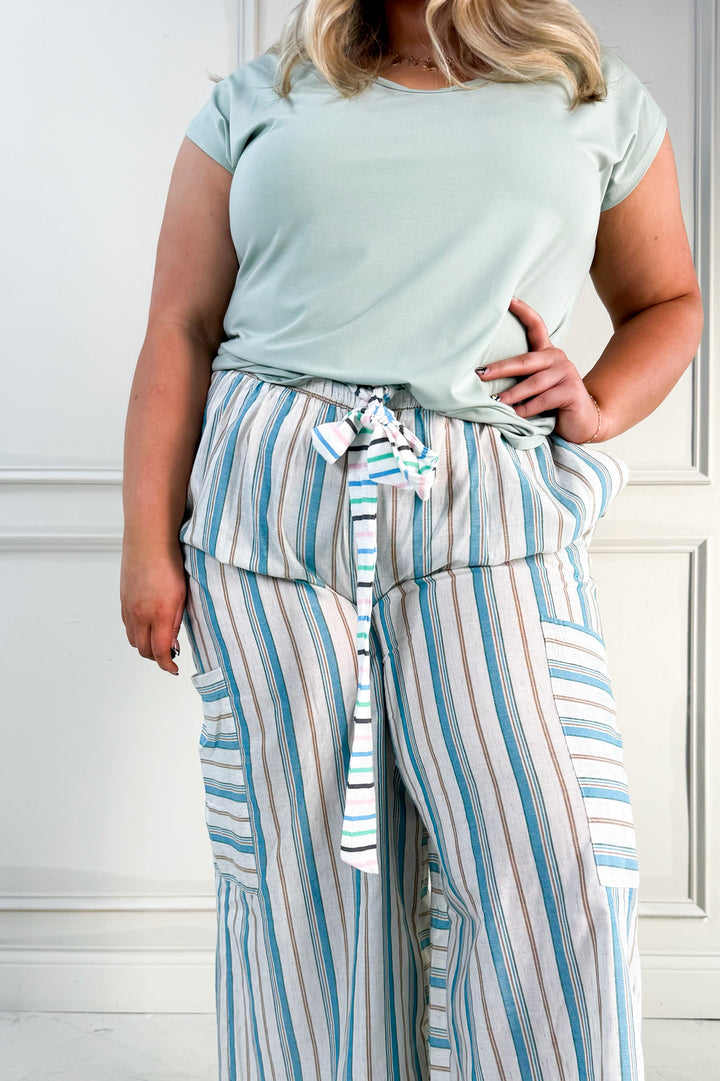 Striped Wide Leg Palazzo Curvy Pants