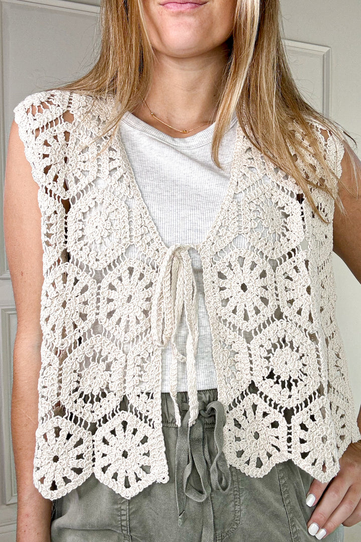 Crochet Laced Sleeveless Sweater Vest