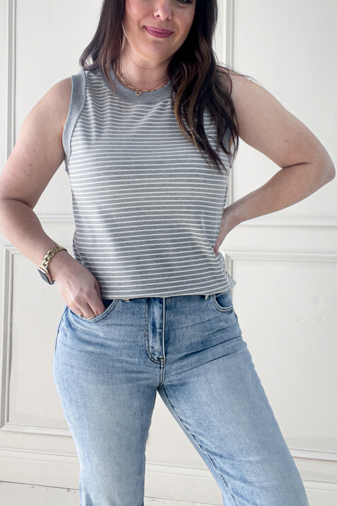 Color Contrast Ribbed Sleeveless Tank