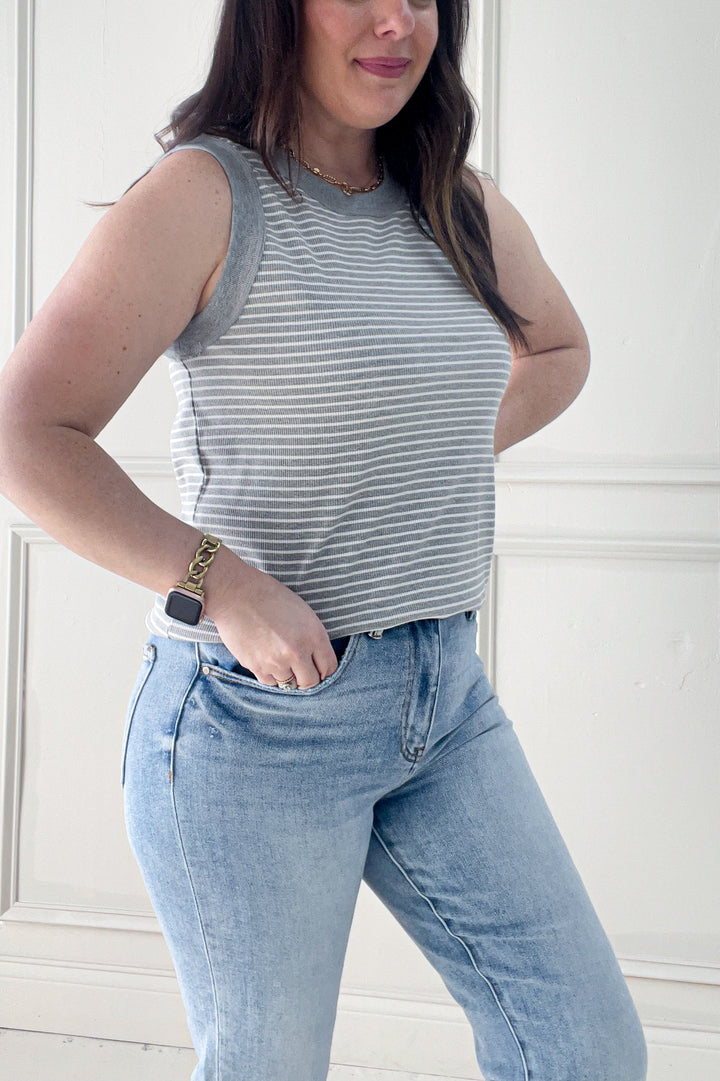 Color Contrast Ribbed Sleeveless Tank