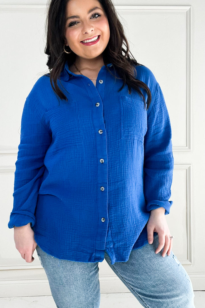 Soft Wash Crinkle Gauze Button Down Shirt