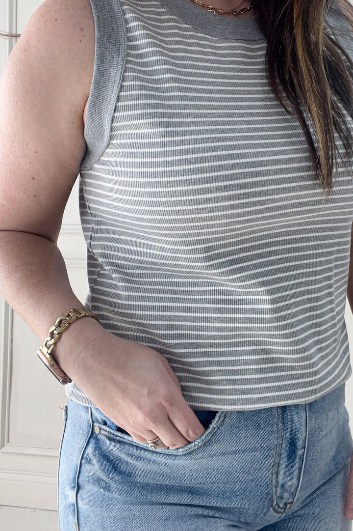 Color Contrast Ribbed Sleeveless Tank