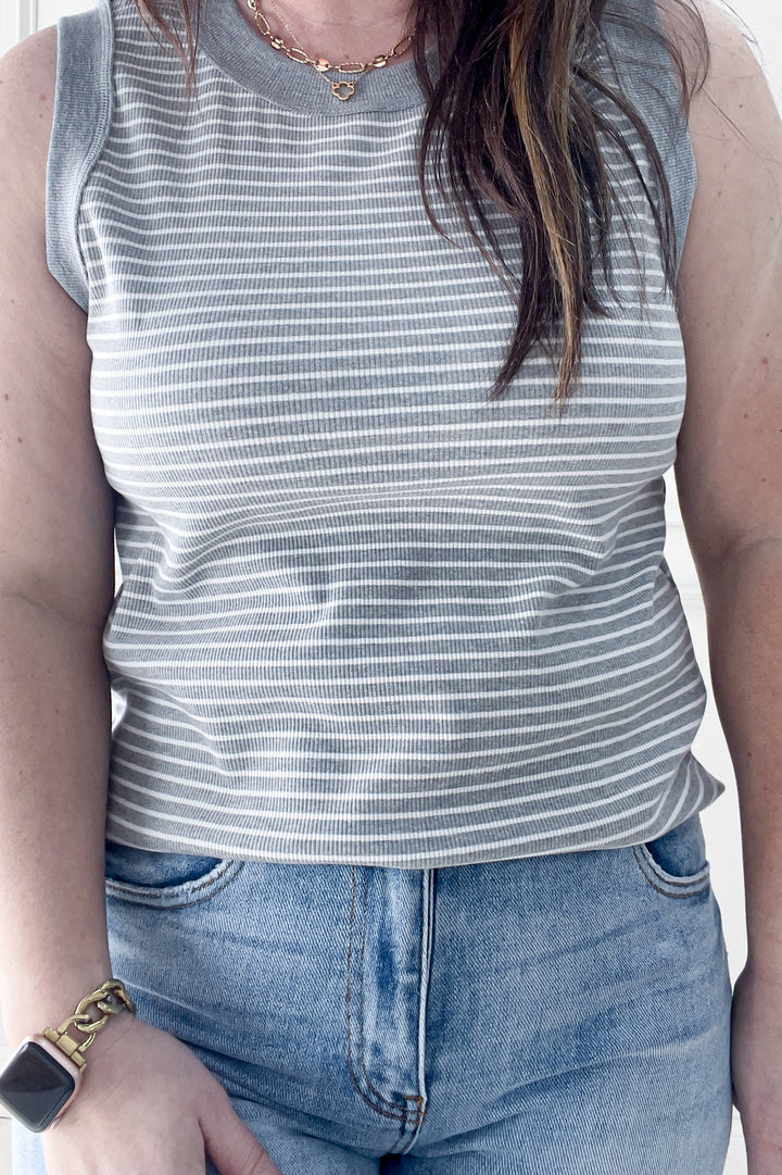 Color Contrast Ribbed Sleeveless Tank