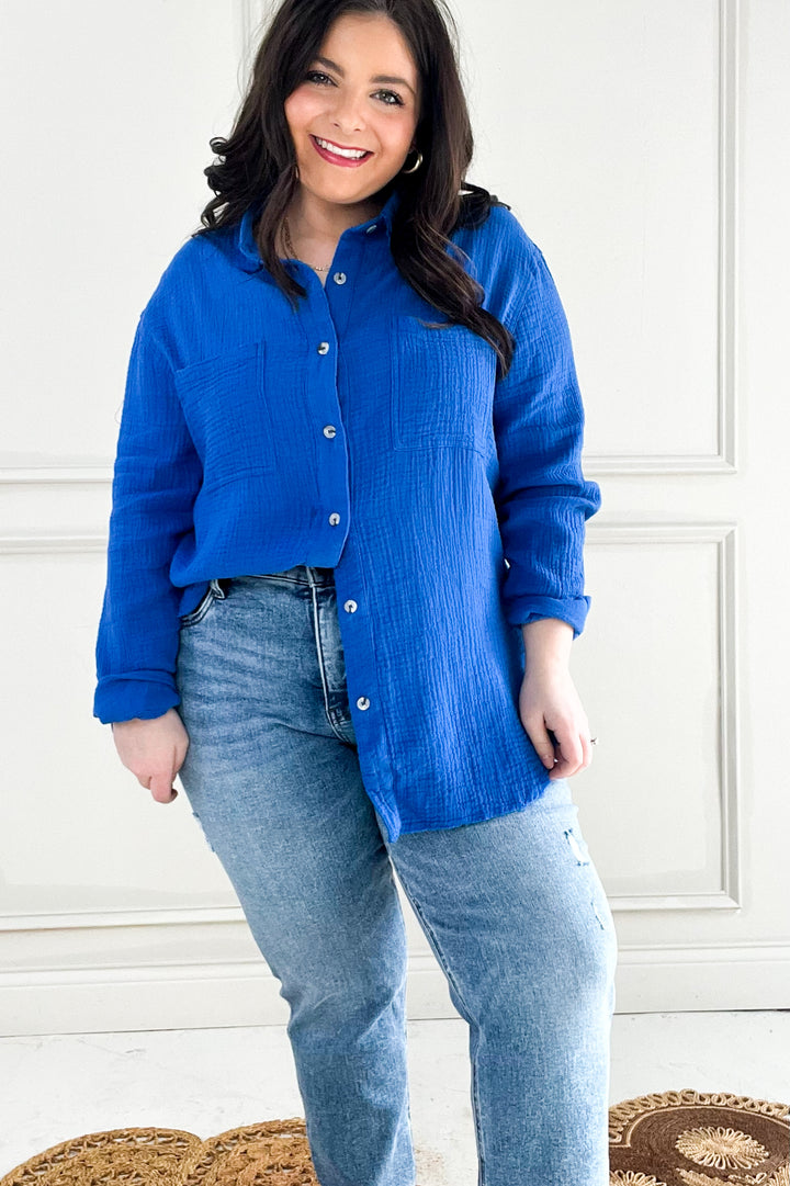 Soft Wash Crinkle Gauze Button Down Shirt
