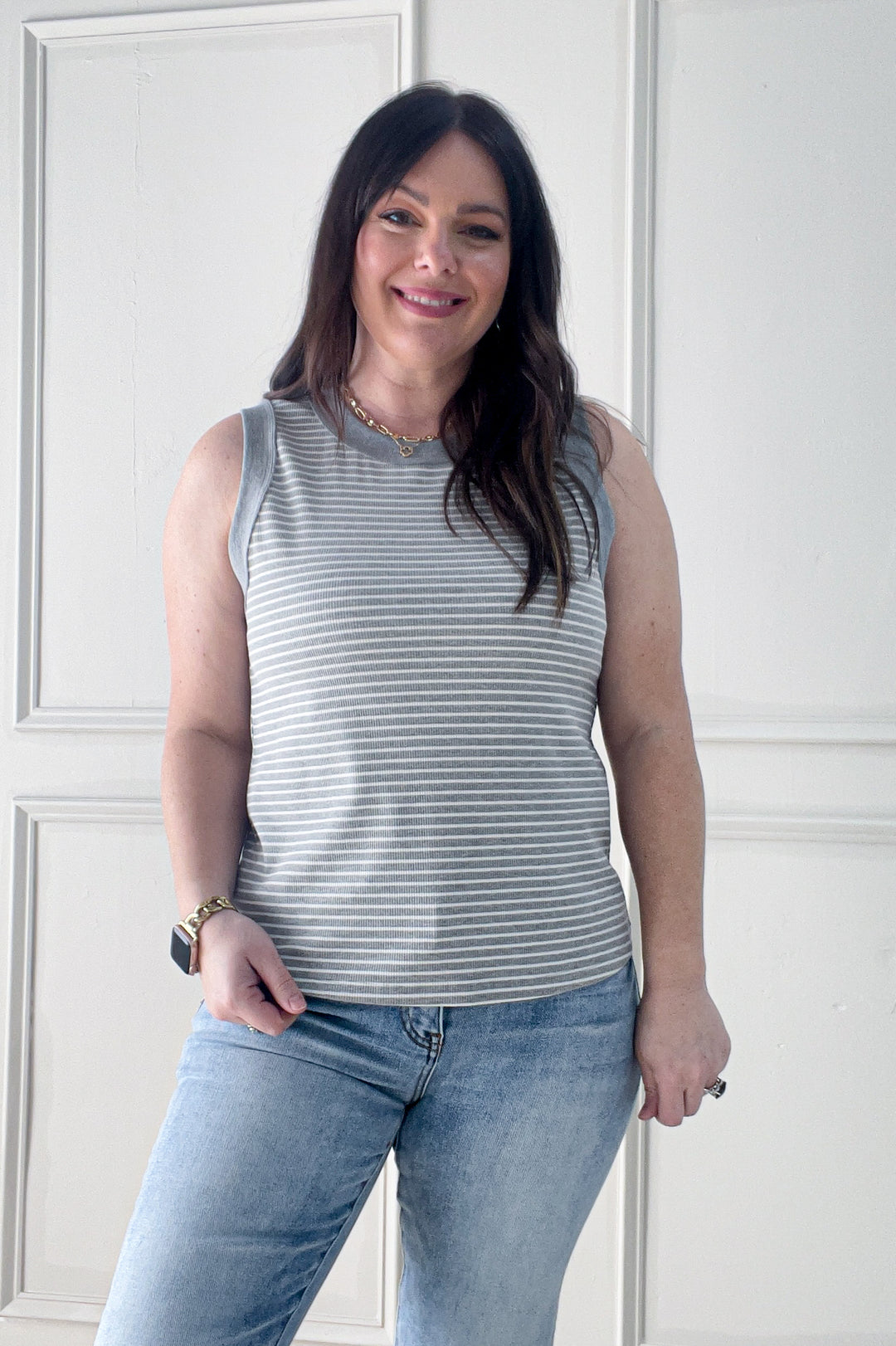 Color Contrast Ribbed Sleeveless Tank