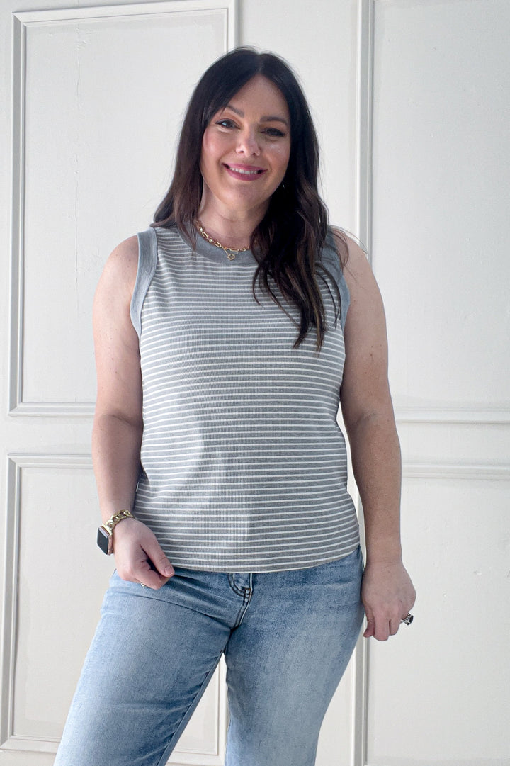 Color Contrast Ribbed Sleeveless Tank