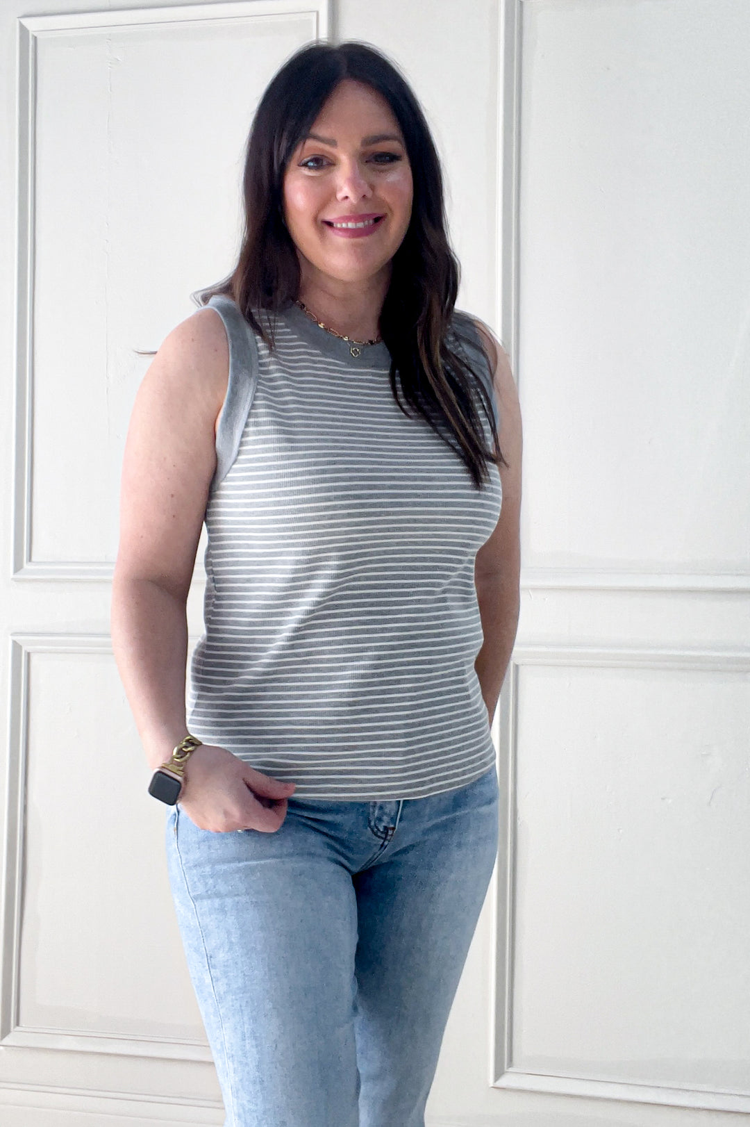 Color Contrast Ribbed Sleeveless Tank