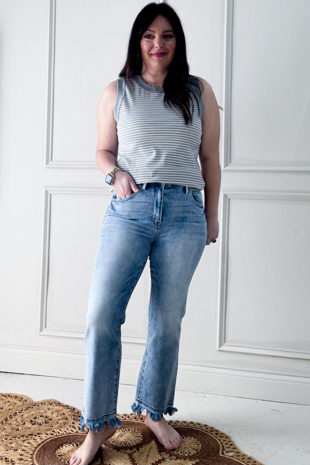 Color Contrast Ribbed Sleeveless Tank