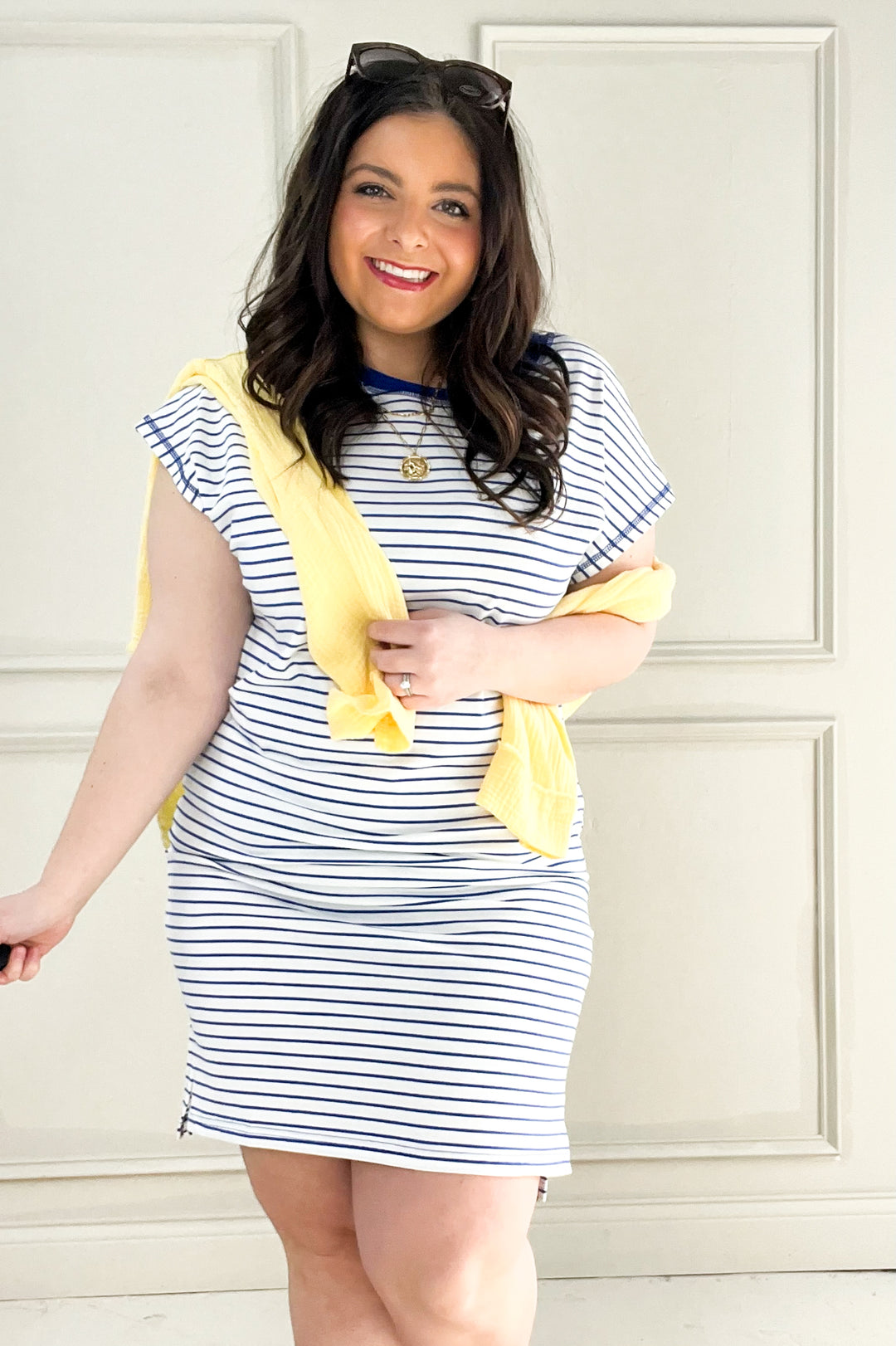 Striped Side Slit T-Shirt Mini Dress