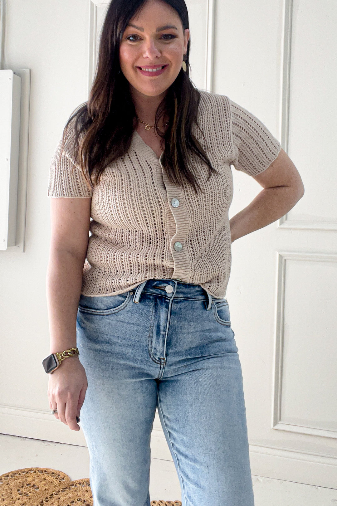 Short Sleeve Crochet Style Cardigan