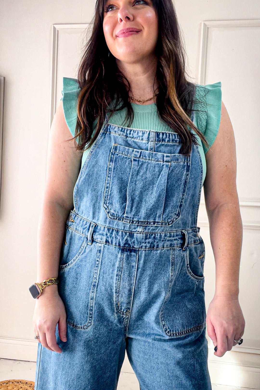 Strap Detail Denim Overall Pants