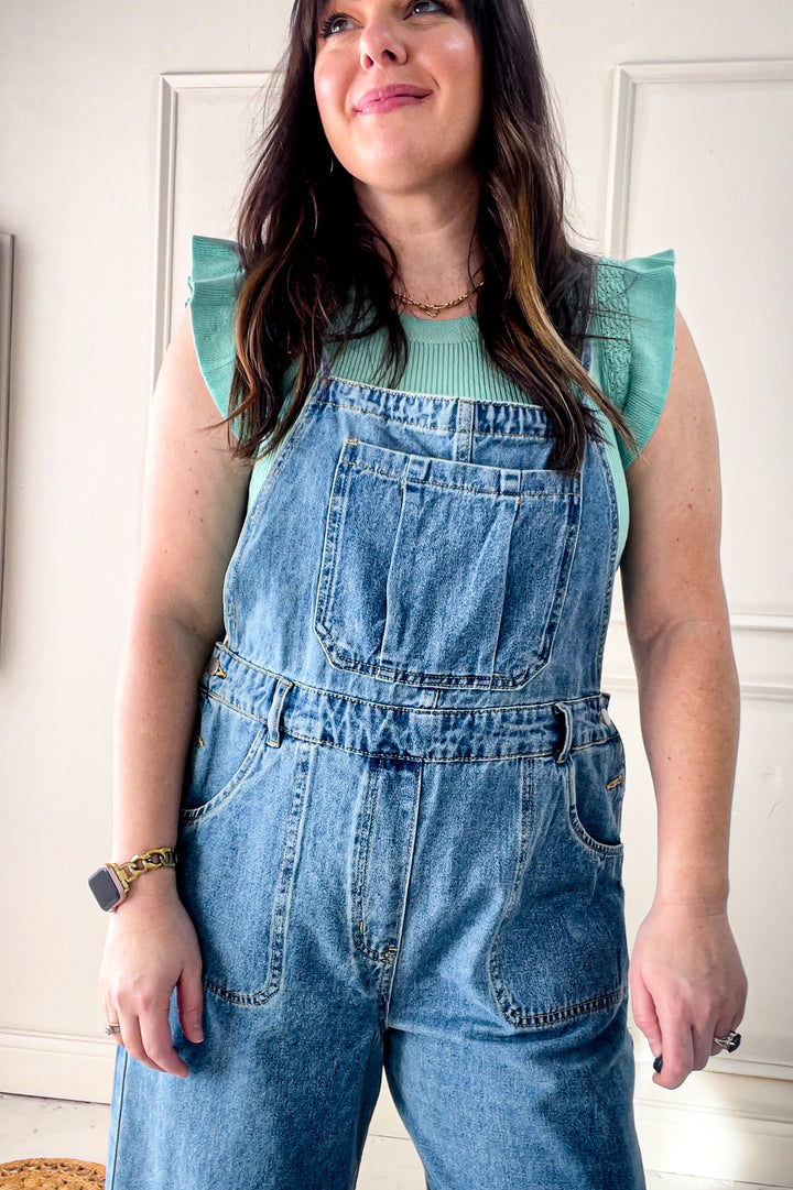 Strap Detail Denim Overall Pants