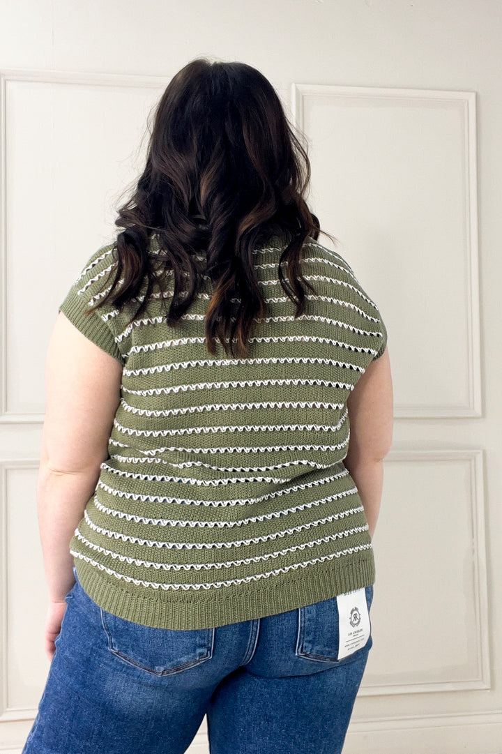 Extended Cap Sleeve Striped Sweater