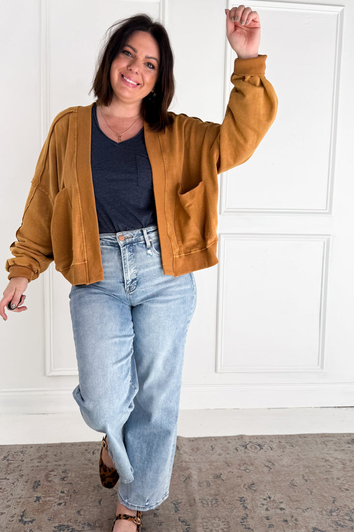 Mineral-Washed French Terry Cardigan