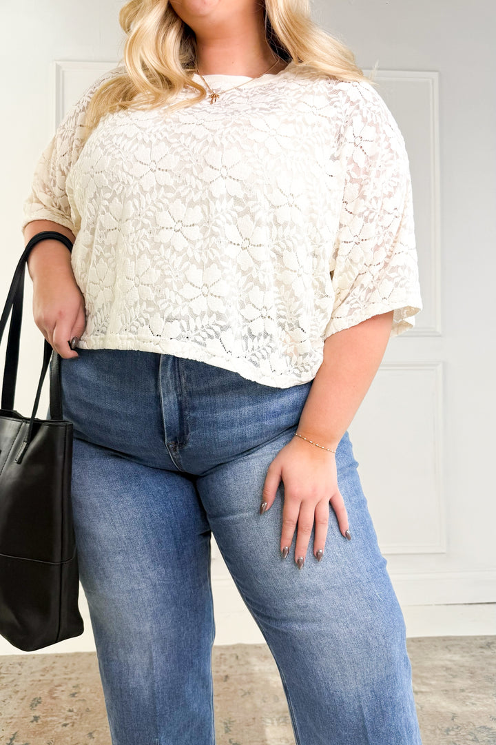 Boxy Floral Lace Curvy Knit Top