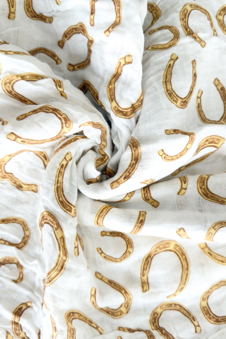 Lucky Horseshoe Baby Muslin Swaddle Blanket