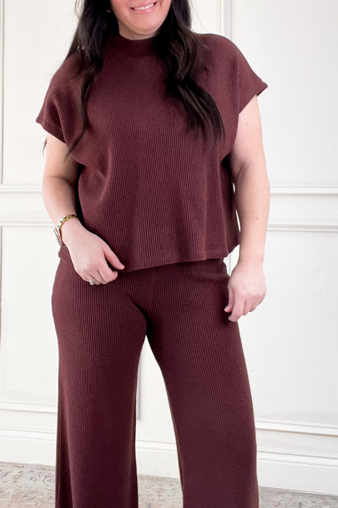 Boxy Short Sleeve Sweater & Flowy Pants Set