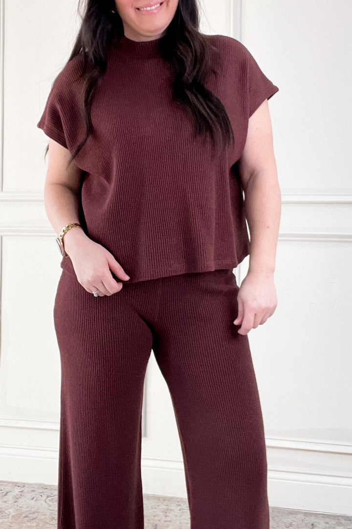 Boxy Short Sleeve Sweater & Flowy Pants Set