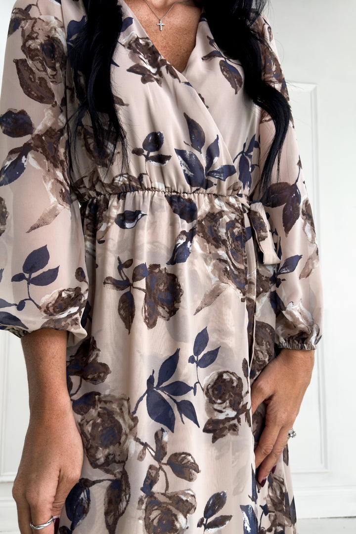 Surplice Long Sleeve Floral Maxi Dress