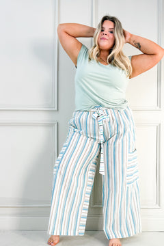 Striped Wide Leg Palazzo Curvy Pants