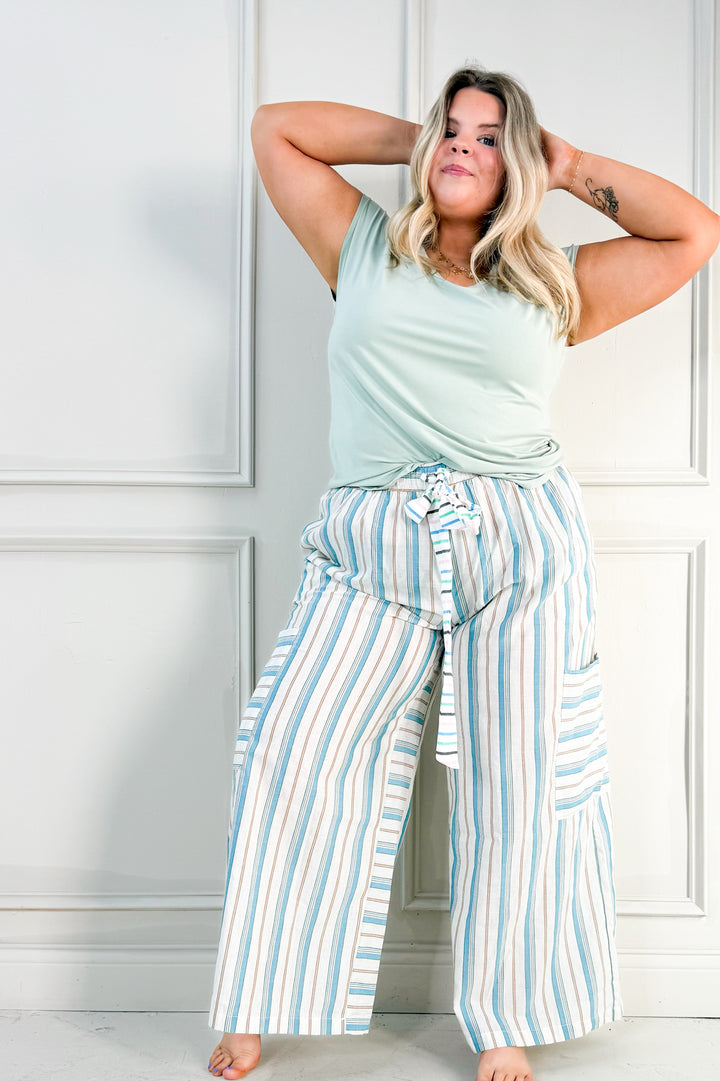 Striped Wide Leg Palazzo Curvy Pants