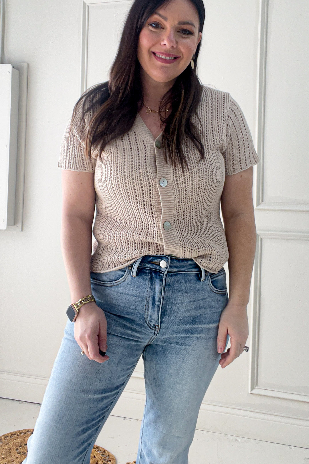 Short Sleeve Crochet Style Cardigan