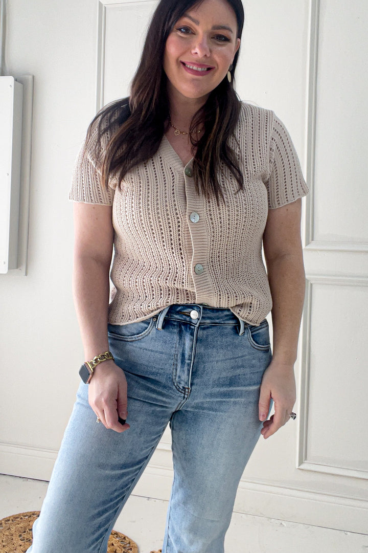Short Sleeve Crochet Style Cardigan