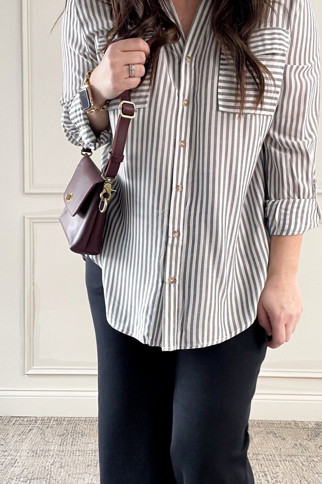 Lightweight Button Down Collared Stripe Top