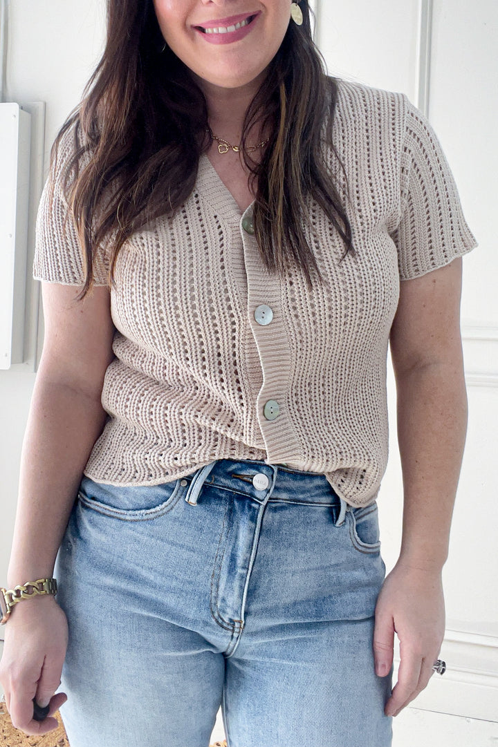 Short Sleeve Crochet Style Cardigan